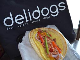 Delidogs served on warm flatbun